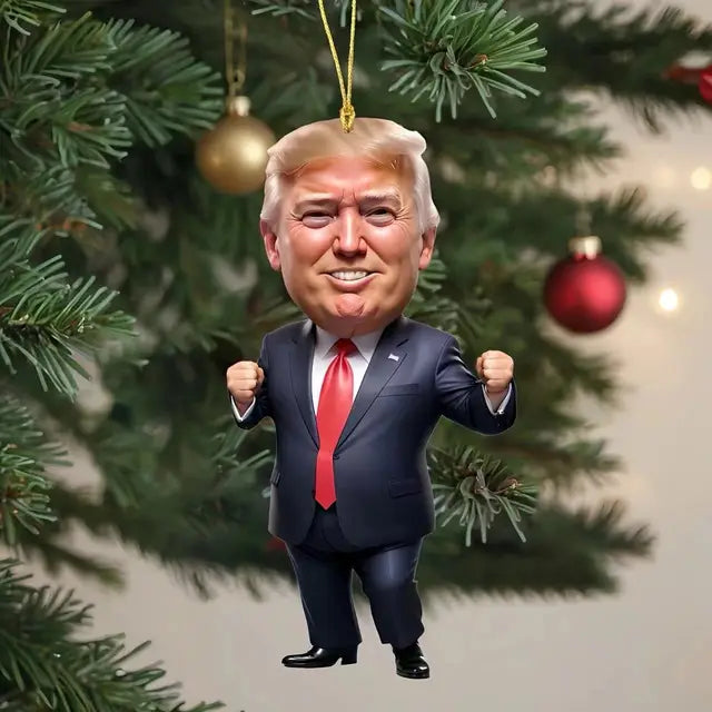 Trump-Inspired Acrylic Christmas Decor Hanging Ornament for Car and Tree Perfect Holiday Gift Funny Cartoon Pendant