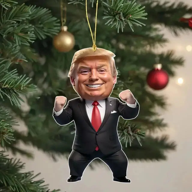 Trump-Inspired Acrylic Christmas Decor Hanging Ornament for Car and Tree Perfect Holiday Gift Funny Cartoon Pendant