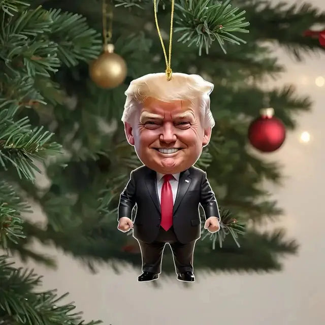 Trump-Inspired Acrylic Christmas Decor Hanging Ornament for Car and Tree Perfect Holiday Gift Funny Cartoon Pendant