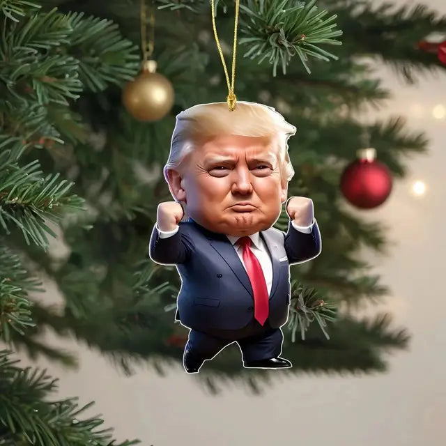 Trump-Inspired Acrylic Christmas Decor Hanging Ornament for Car and Tree Perfect Holiday Gift Funny Cartoon Pendant