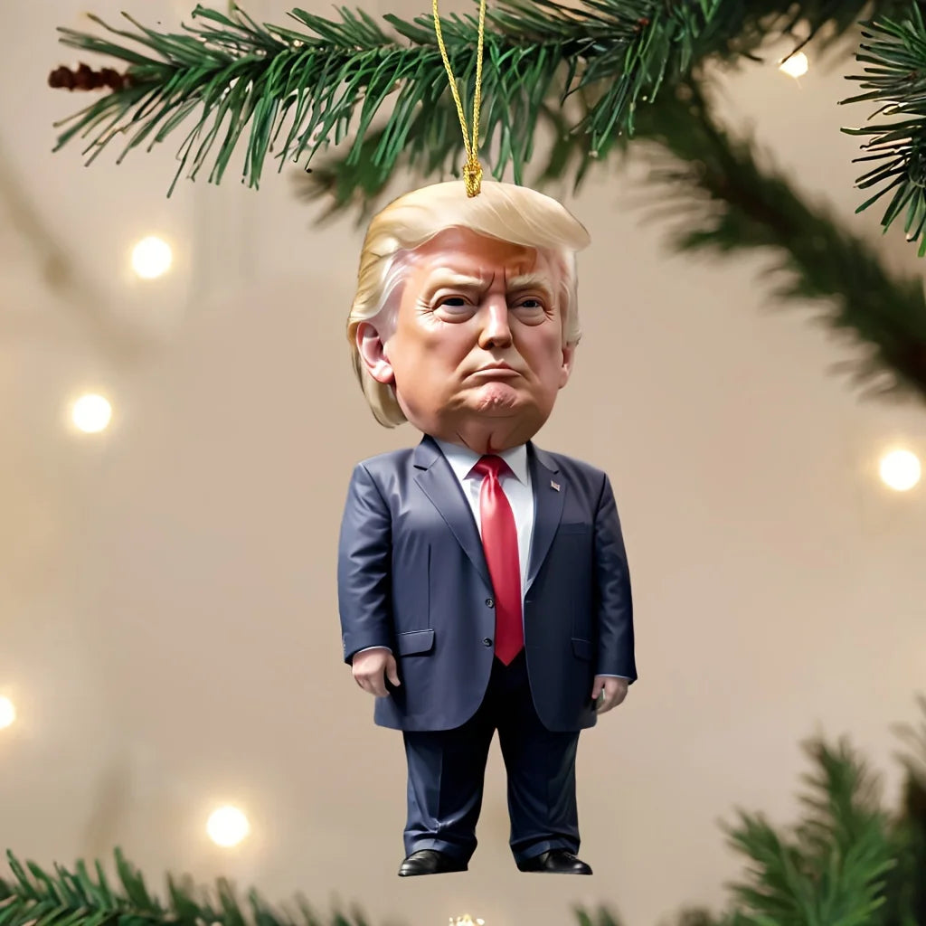 Trump-Inspired Acrylic Christmas Decor Hanging Ornament for Car and Tree Perfect Holiday Gift Funny Cartoon Pendant