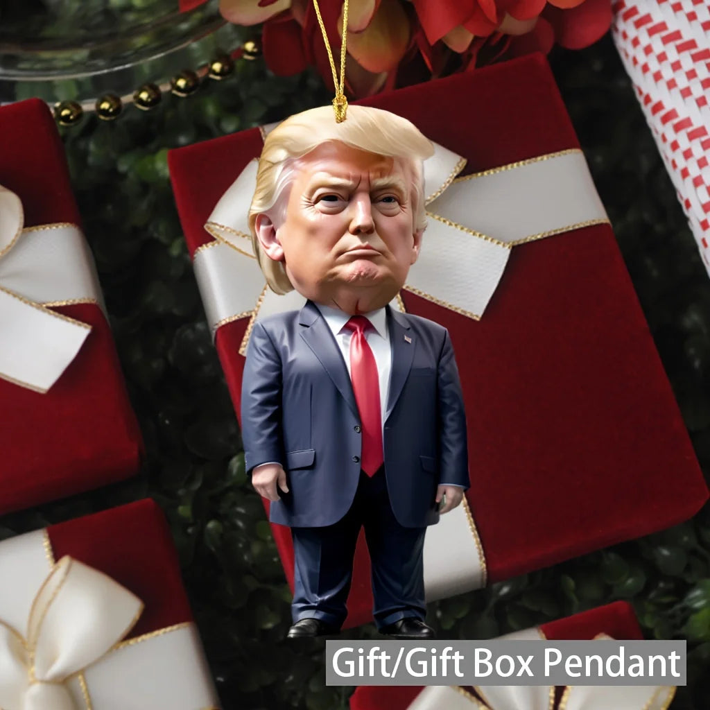 Trump-Inspired Acrylic Christmas Decor Hanging Ornament for Car and Tree Perfect Holiday Gift Funny Cartoon Pendant