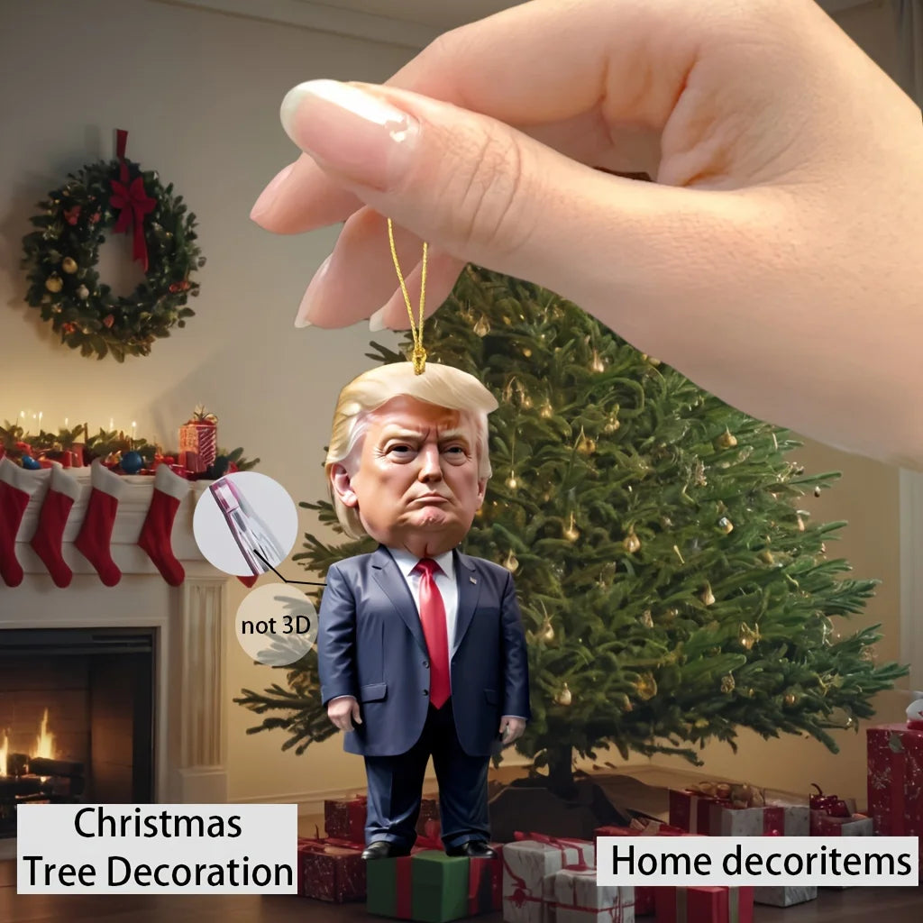 Trump-Inspired Acrylic Christmas Decor Hanging Ornament for Car and Tree Perfect Holiday Gift Funny Cartoon Pendant