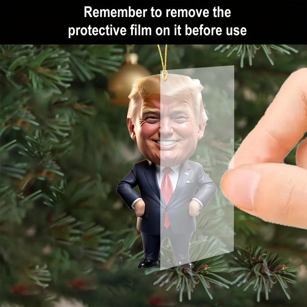 Trump-Inspired Acrylic Christmas Decor Hanging Ornament for Car and Tree Perfect Holiday Gift Funny Cartoon Pendant