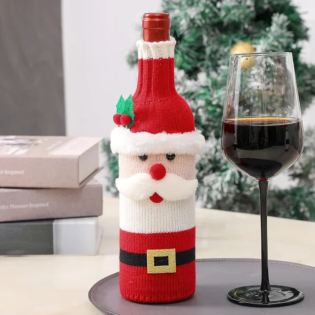 Christmas Santa Knitted Wine Bottle Case Elk Snowman Red Wine Champagne Bottle Cloth 2024 Merry Christmas Decor Happy New Year