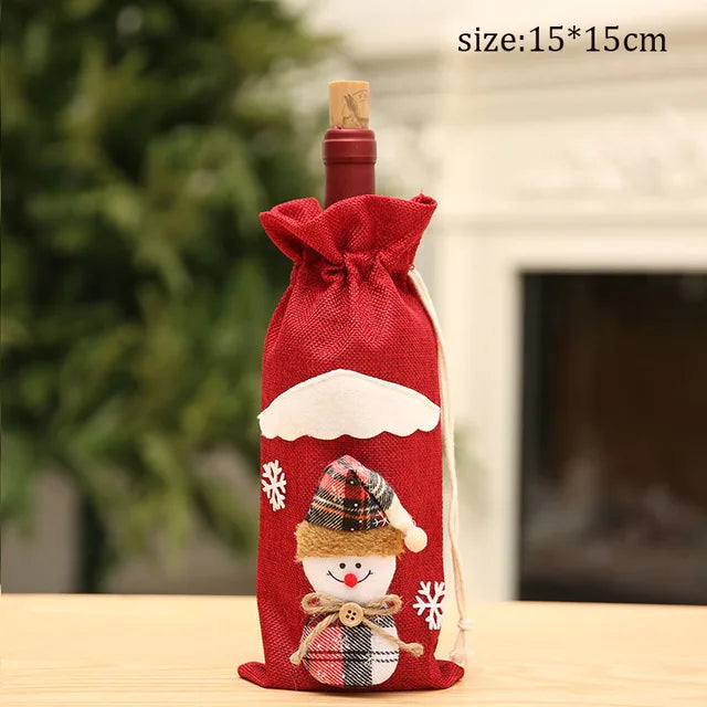 Christmas Santa Knitted Wine Bottle Case Elk Snowman Red Wine Champagne Bottle Cloth 2024 Merry Christmas Decor Happy New Year