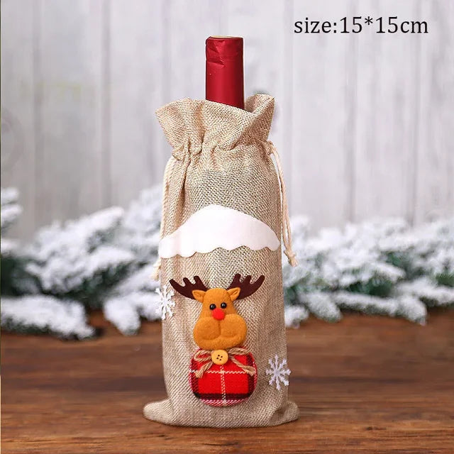 Christmas Santa Knitted Wine Bottle Case Elk Snowman Red Wine Champagne Bottle Cloth 2024 Merry Christmas Decor Happy New Year