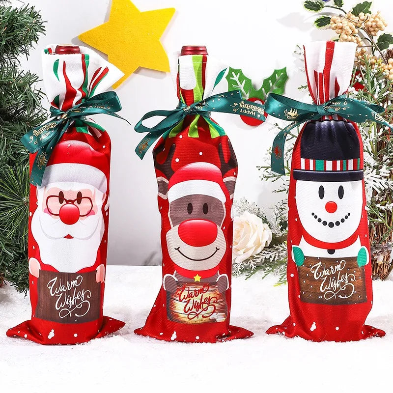 Christmas Santa Knitted Wine Bottle Case Elk Snowman Red Wine Champagne Bottle Cloth 2024 Merry Christmas Decor Happy New Year