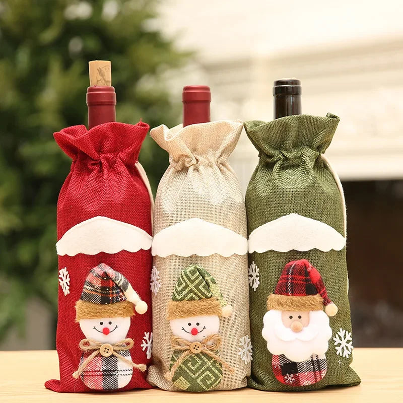 Christmas Santa Knitted Wine Bottle Case Elk Snowman Red Wine Champagne Bottle Cloth 2024 Merry Christmas Decor Happy New Year