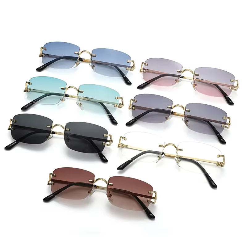 New Small Narrow Rimless Sunglasses Fashion Frameless Rectangle Tinted Lens Eyewear 90S Glasses for Women Men